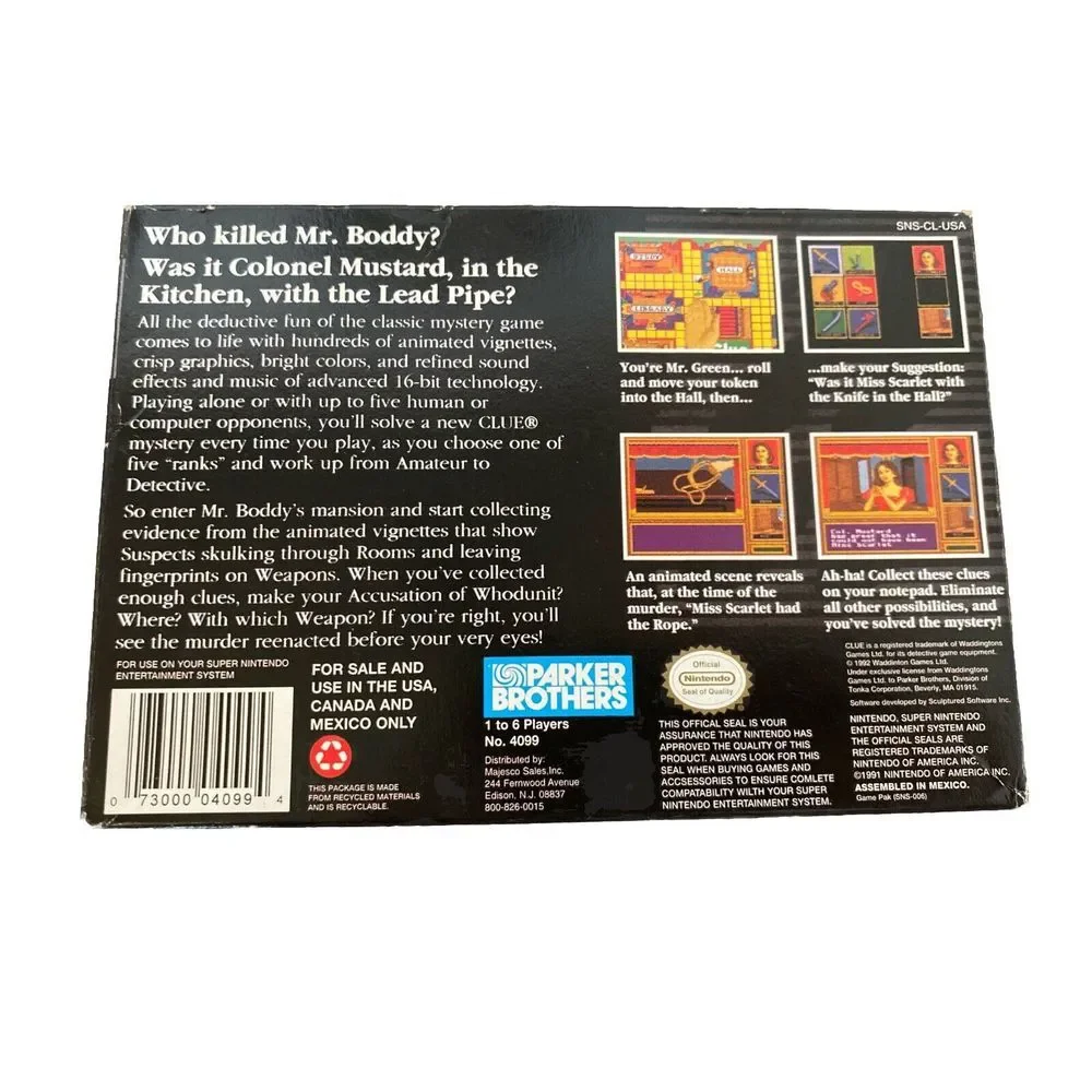 CIB Clue‎ (Super Nintendo Entertainment System, 1992)